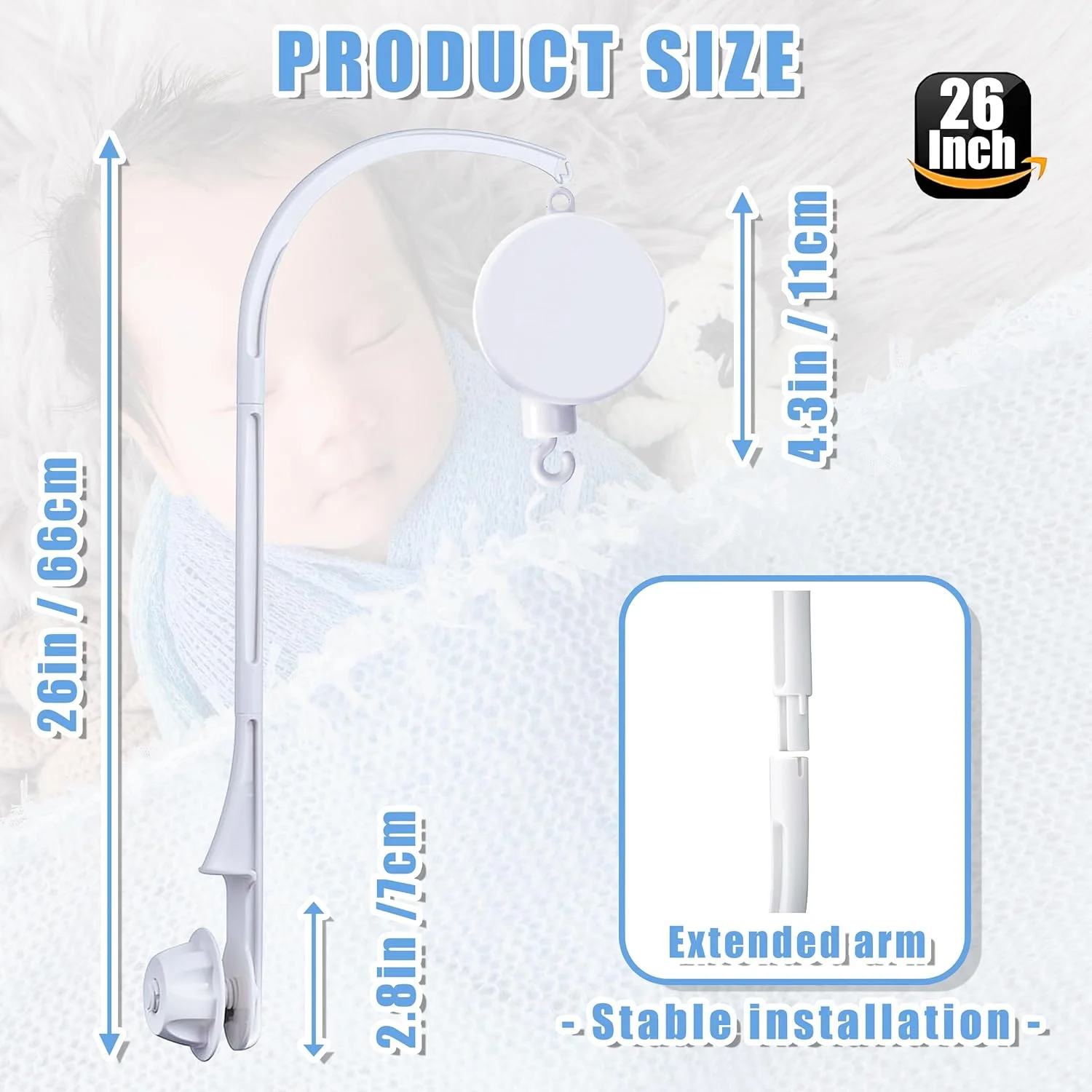 بازوی نگهدارنده آویز تخت نوزاد 26 اینچی، آویز موبایل، مهره براکت با قابلیت تنظیم عرض، آویز موبایل نوزاد