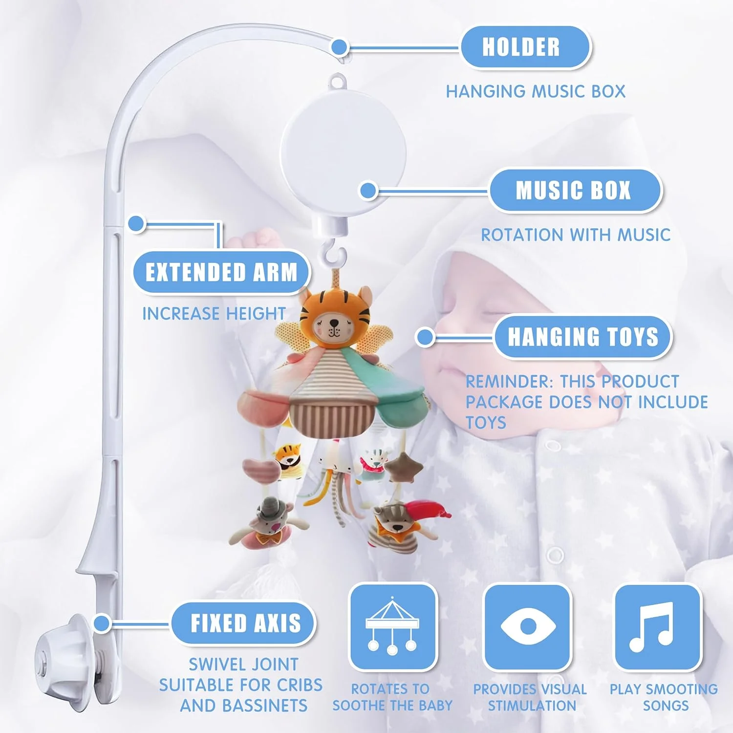 بازوی نگهدارنده آویز تخت نوزاد 26 اینچی، آویز موبایل، مهره براکت با قابلیت تنظیم عرض، آویز موبایل نوزاد