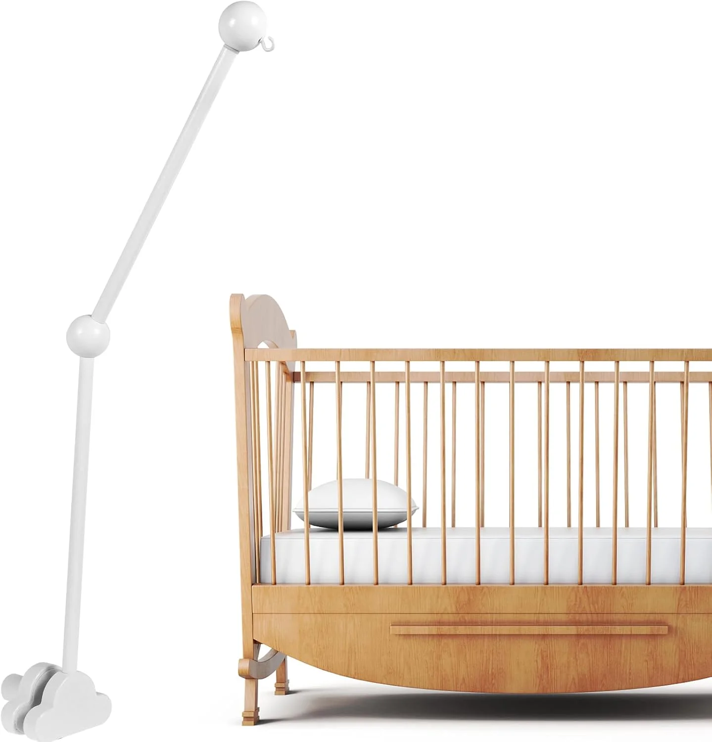 بازوی آویز تخت نوزاد، نگهدارنده آویز تخت نوزاد، زاویه و ارتفاع قابل تنظیم، بازوی چوبی آویز تخت برای نصب دکوراسیون اتاق کودک (سفید)