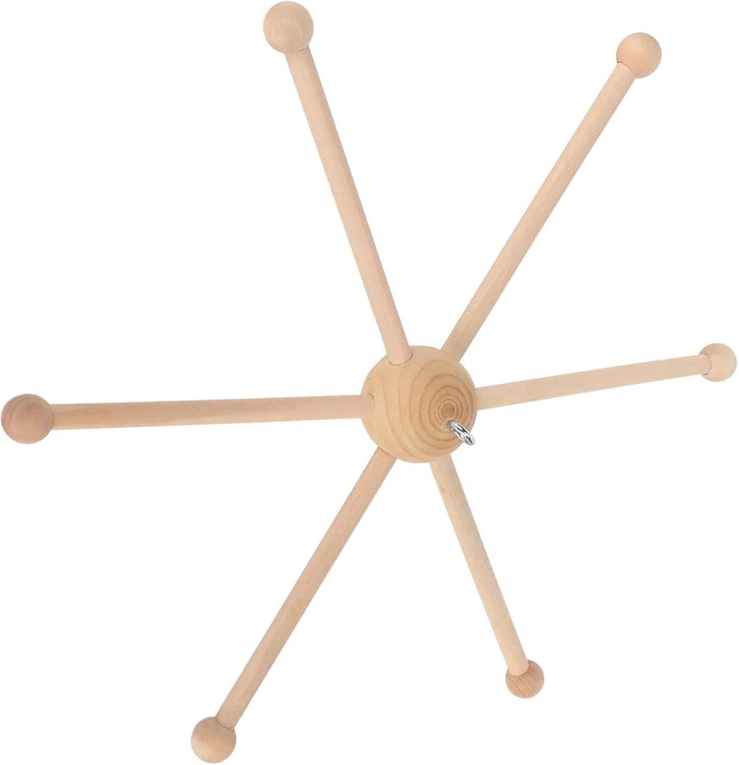آویز تخت نوزاد با قاب چوبی و پایه های کروی شش گانه، آویز چوبی موبایل نوزاد برای تزئین تخت و آویز بادی، مونتاژ آسان، مناسب برای اکثر فضاها