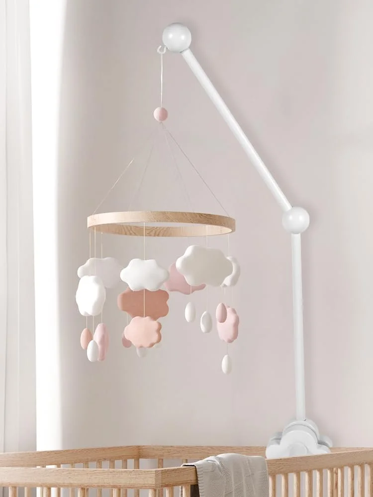 بازوی آویز موبایل تخت نوزاد 27 اینچی، نگهدارنده چوبی موبایل تخت، بازوی موبایل تخت با قابلیت تنظیم زاویه و ارتفاع، آویز موبایل تخت خواب کودک، آویز موبایل اتاق کودک - (فقط بازو - بدون موبایل) (سفید)