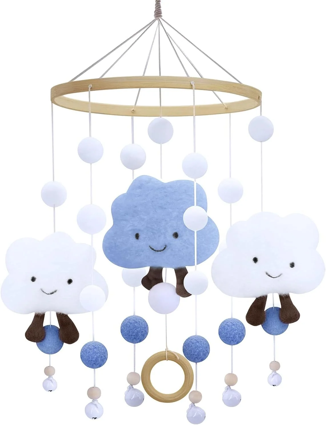 آویز تخت نوزاد، آویز بادی نوزاد با توپ نمدی، ابر سه بعدی چرخان 360 درجه، آویز تزئینی تخت کودک
