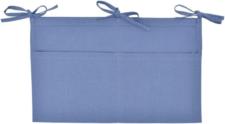 کیف آویز کنار تخت نوزاد از جنس کتان، دارای 2 جیب برای نگهداری وسایل تخت نوزاد و اسباب بازی (آبی)