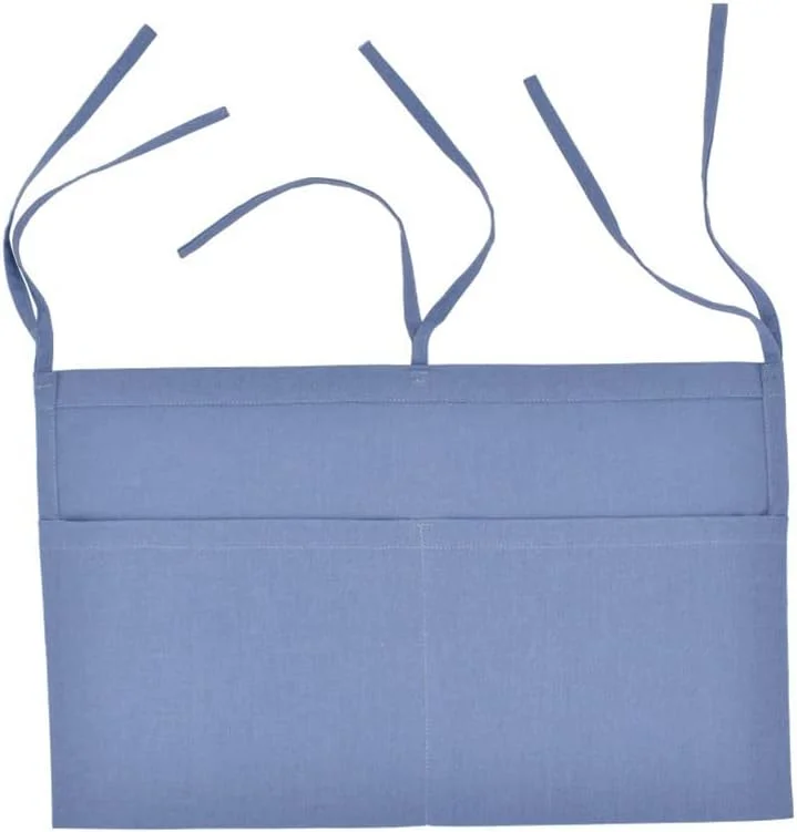 کیف آویز کنار تخت نوزاد از جنس کتان، دارای 2 جیب برای نگهداری وسایل تخت نوزاد و اسباب بازی (آبی)