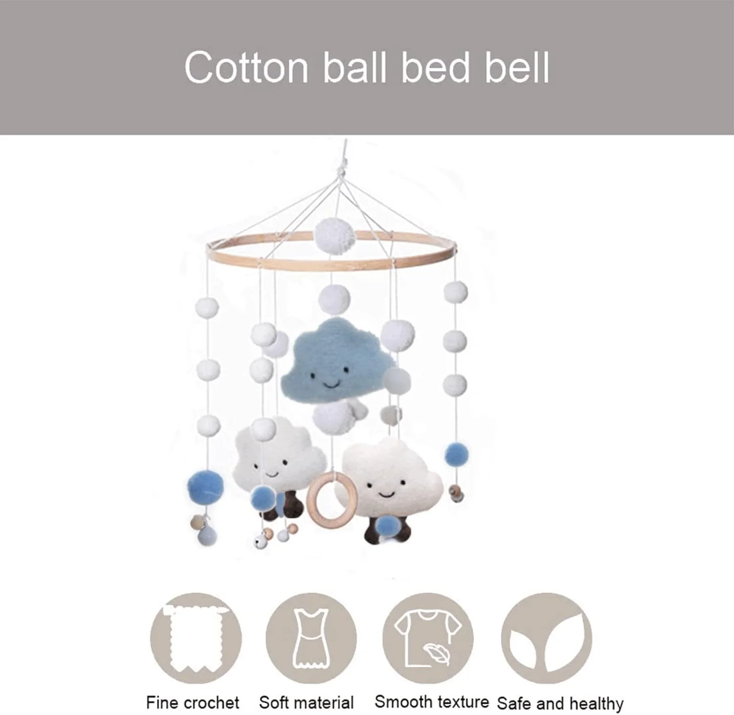 آویز تخت نوزاد، آویز بادی نوزاد با توپ نمدی، ابر سه بعدی چرخان 360 درجه، آویز تزئینی تخت کودک