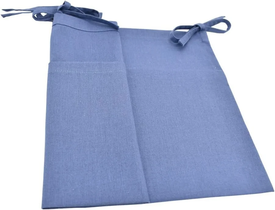 کیف آویز کنار تخت نوزاد از جنس کتان، دارای 2 جیب برای نگهداری وسایل تخت نوزاد و اسباب بازی (آبی)