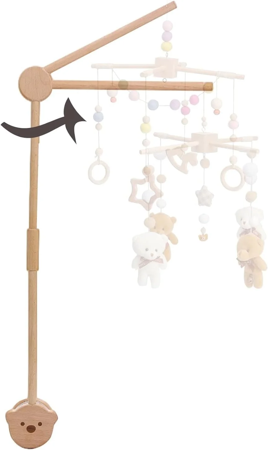 بازوی آویز تخت نوزاد - بازوی چوبی چرخان برای تخت نوزاد 71 تا 84 سانتی متر، آویز متحرک برای تخت نوزاد (نگهدارنده آویز خرسی)