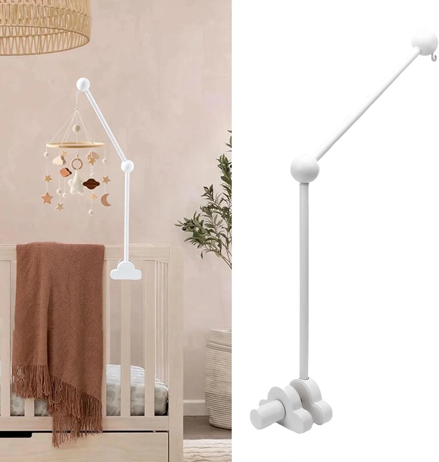 آویز چوبی برای تخت نوزاد، بازوی نگهدارنده چوبی راش، نصب بدون ابزار، دکوراسیون اتاق کودک