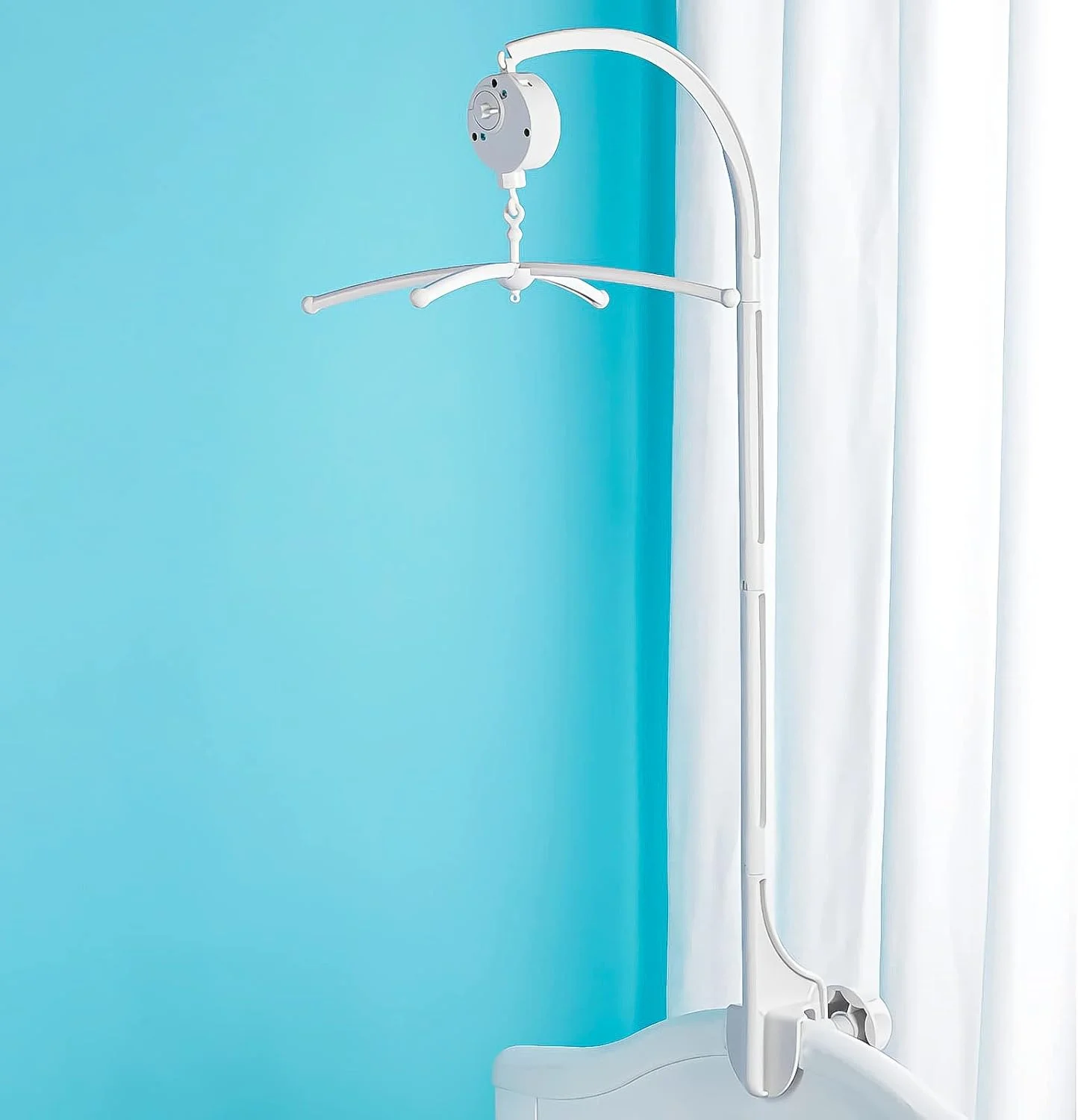 پایه آویز تخت نوزاد 84 سانتی‌متری به همراه جعبه موزیکال چرخشی، پایه قابل تنظیم تخت نوزاد به همراه پیچ و مهره، مناسب برای آویز وسایل تزیینی