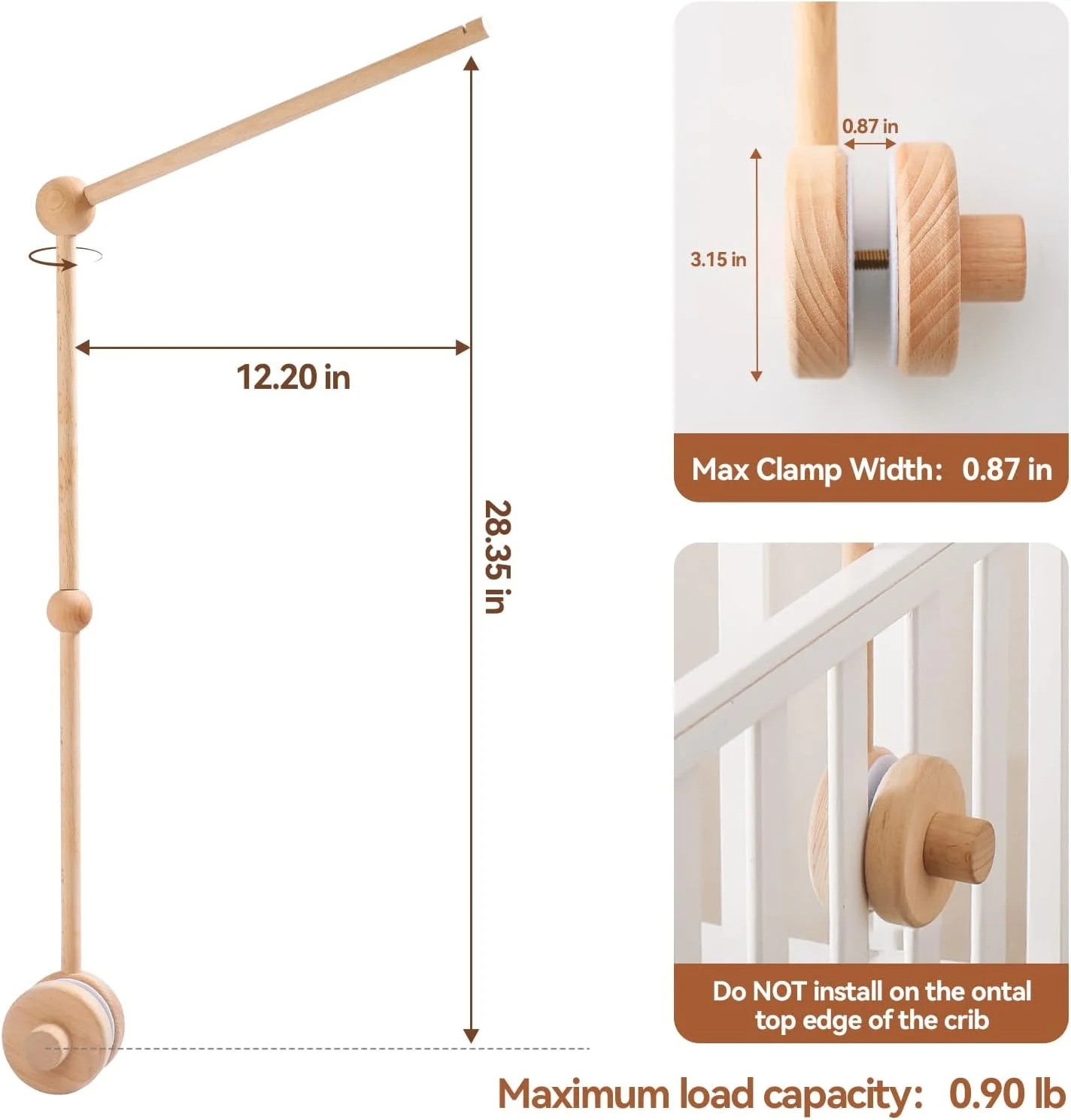 آویز چوبی تخت نوزاد مدل (PMZ105101-1P HJ) - پایه چوبی برای آویز کردن، اتصال به تخت نوزاد برای دکور اتاق