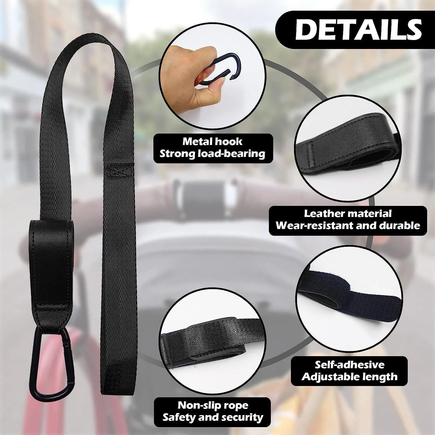 گیره های کالسکه MAKINGTEC با بند مچی ایمنی، گیره های کالسکه محکم، گیره جهانی کالسکه و گیره های مادر برای آویزان کردن کیف های پوشک و کیف پول (مشکی، 4 عدد)