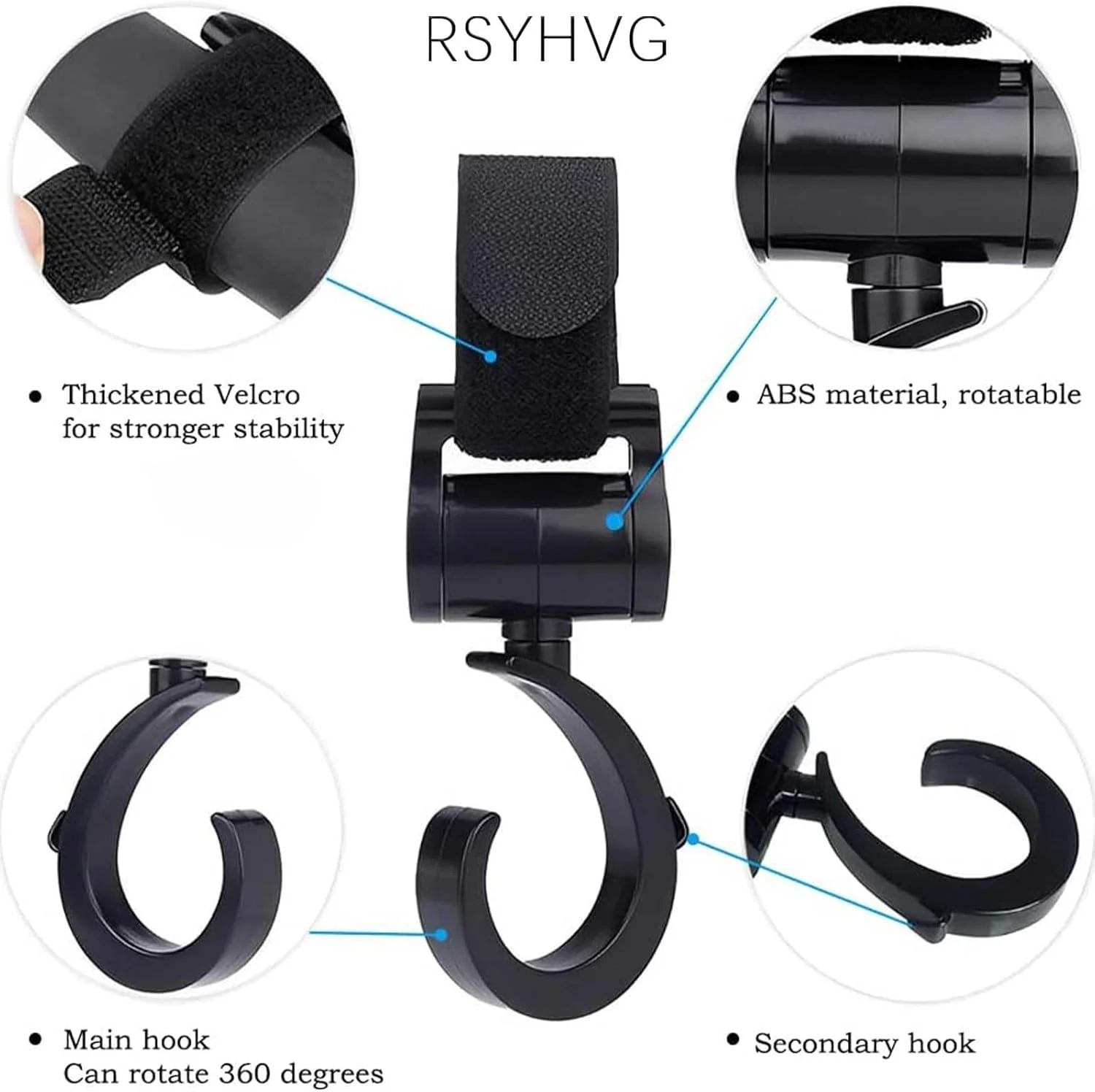 گیره های کالسکه 2 عددی، قلاب های کالسکه، گیره های کیف نوزاد، قلاب های چرخشی 360 درجه کالسکه کودک، کیف دستی خرید یا کیف تعویض نوزاد خود را با خیال راحت روی کالسکه خود آویزان کنید، مناسب برای همه