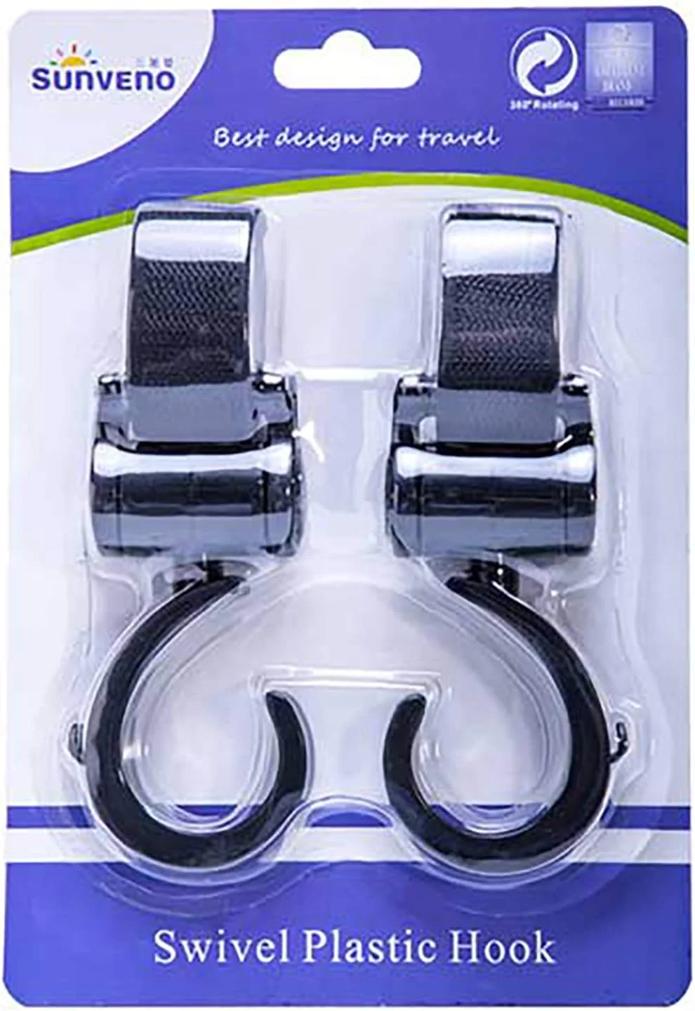 قلاب‌های کالسکه سانونو با قابلیت چرخش 360 درجه، بند چسبی قابل تنظیم، قلاب‌های چند منظوره و جهانی برای همه کالسکه‌ها و چرخ دستی‌های خرید، 2 عدد در بسته، مناسب برای حمل کیف لوازم کودک، مشکی