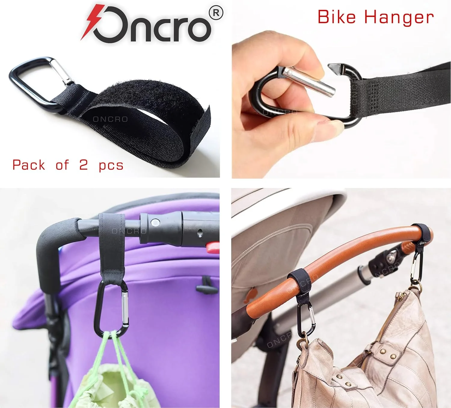 ست ۲ عددی قلاب کارابین کیف لوازم جانبی کالسکه گیره دوچرخه فلزی چسبی گیره کالسکه نگهدارنده جهانی سبد خرید کودک ایمن طراحی رهاسازی سریع قابل تنظیم راه حل ذخیره سازی قوی و بادوام