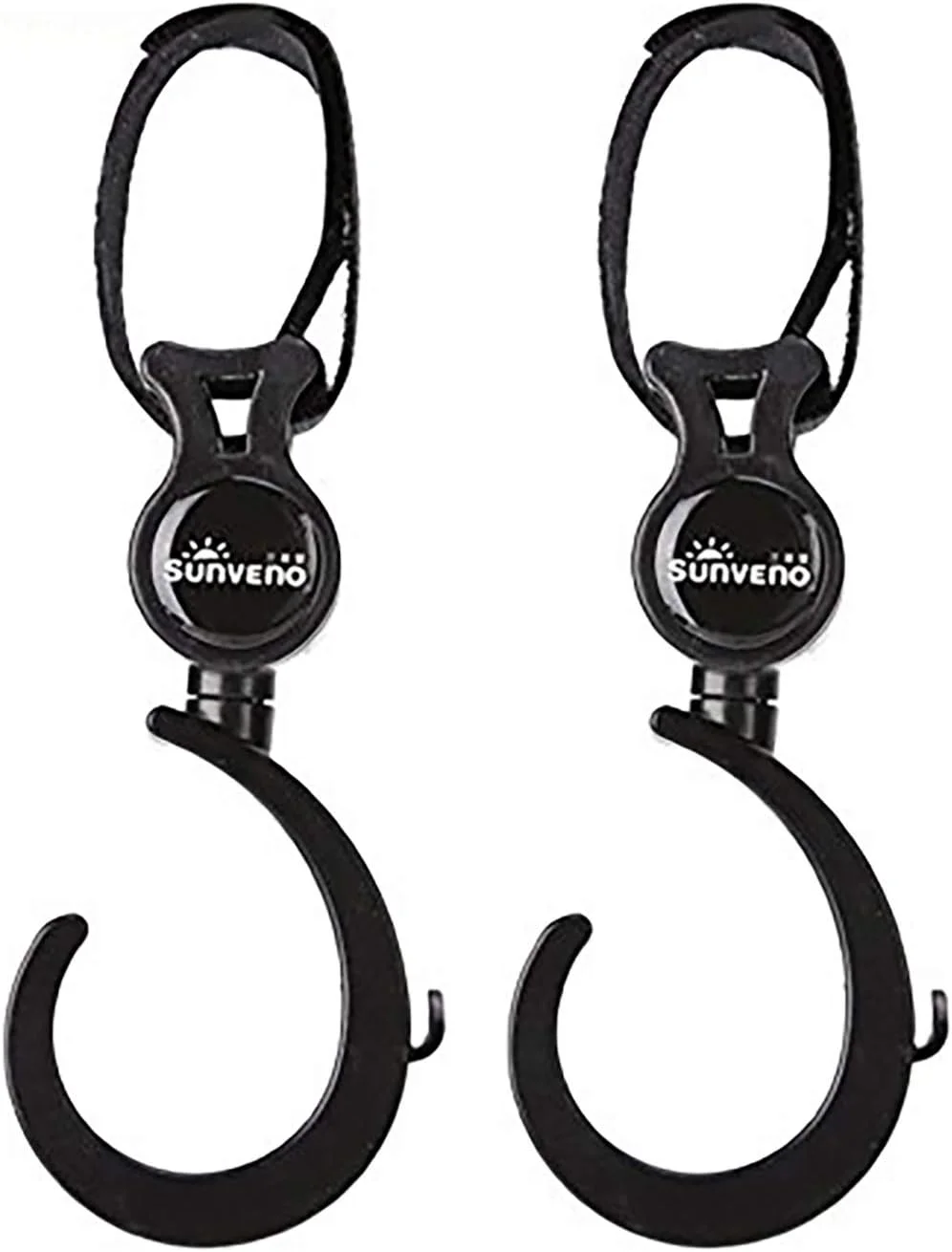 قلاب‌های کالسکه سانونو با قابلیت چرخش 360 درجه، بند چسبی قابل تنظیم، قلاب‌های چند منظوره و جهانی برای همه کالسکه‌ها و چرخ دستی‌های خرید، 2 عدد در بسته، مناسب برای حمل کیف لوازم کودک، مشکی