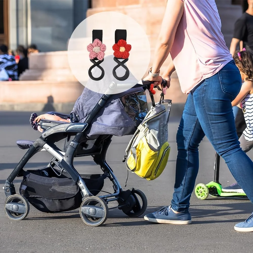 ست 6 عددی قلاب کالسکه طرح گل - قلاب های چسبی جادویی با ظرفیت بالا برای کالسکه نوزاد، ویلچر و سبد خرید | سازمان دهنده آویز چند منظوره (رنگ های پاستیلی)