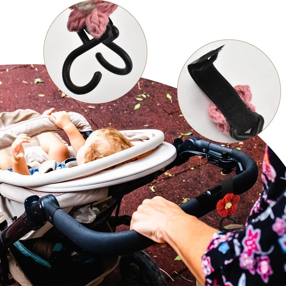 ست 6 عددی قلاب کالسکه طرح گل - قلاب های چسبی جادویی با ظرفیت بالا برای کالسکه نوزاد، ویلچر و سبد خرید | سازمان دهنده آویز چند منظوره (رنگ های پاستیلی)