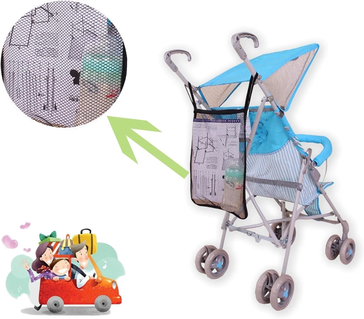 ست 2 عددی کیف آویز کالسکه کودک جهانی قابل حمل NALACAL، سازمان دهنده توری چند منظوره برای غذا، اسباب بازی و لوازم جانبی، آویز جانبی کالسکه ضد لغزش، مشکی