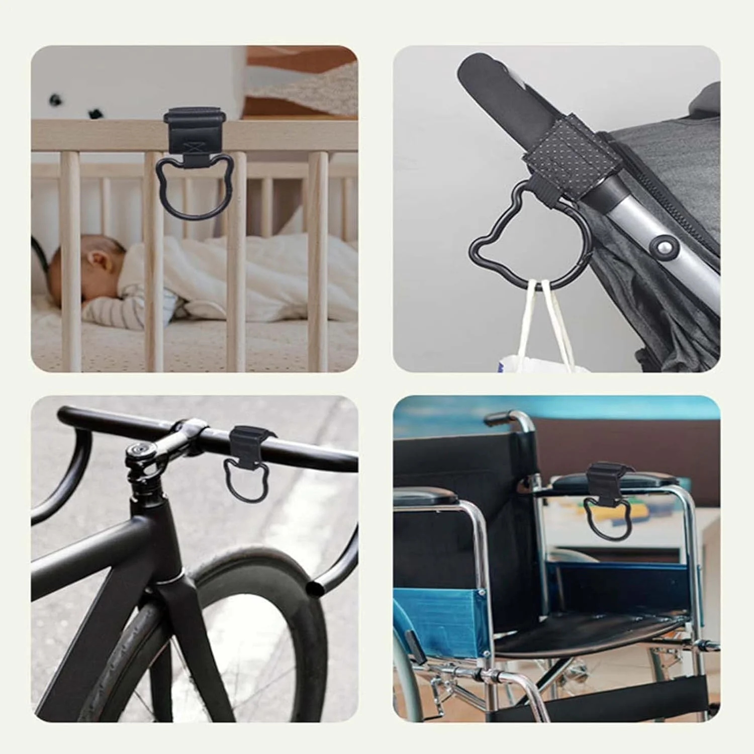 گیره و آویز کالسکه - گیره کارابین کالسکه - آویز خرس آلیاژ روی، سازمان دهنده و نگهدارنده برای اسکوتر، واکر، ویلچر