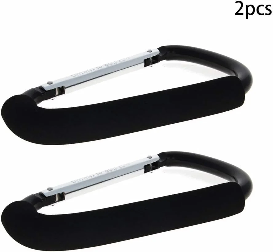 MroMax گیره قلاب دار 2 عددی 160x100 میلی متر، دسته حمل کیف خرید بزرگ نوع D کارابین با اسفنج برای کالسکه بچه، آویز کالسکه، نگهدارنده گیره مامان، حداکثر بار 3 کیلوگرم، مشکی