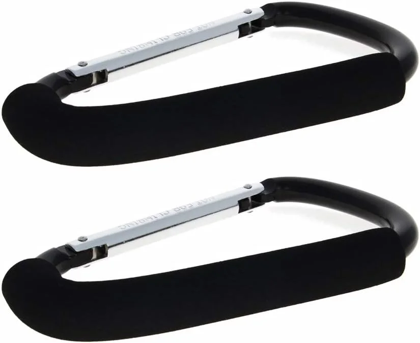 MroMax گیره قلاب دار 2 عددی 160x100 میلی متر، دسته حمل کیف خرید بزرگ نوع D کارابین با اسفنج برای کالسکه بچه، آویز کالسکه، نگهدارنده گیره مامان، حداکثر بار 3 کیلوگرم، مشکی