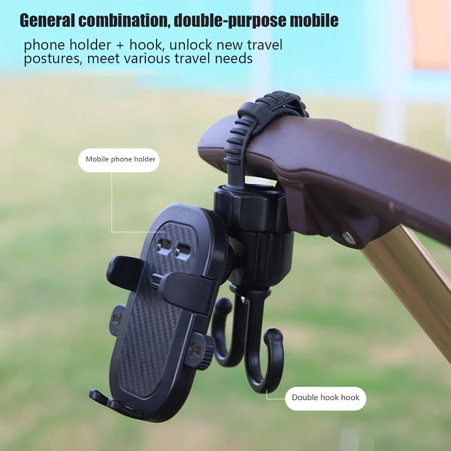 نگهدارنده تلفن همراه کالسکه - آویز کالسکه قابل حمل - نگهدارنده تلفن همراه برای دوچرخه، قلاب سبد خرید 2 در 1