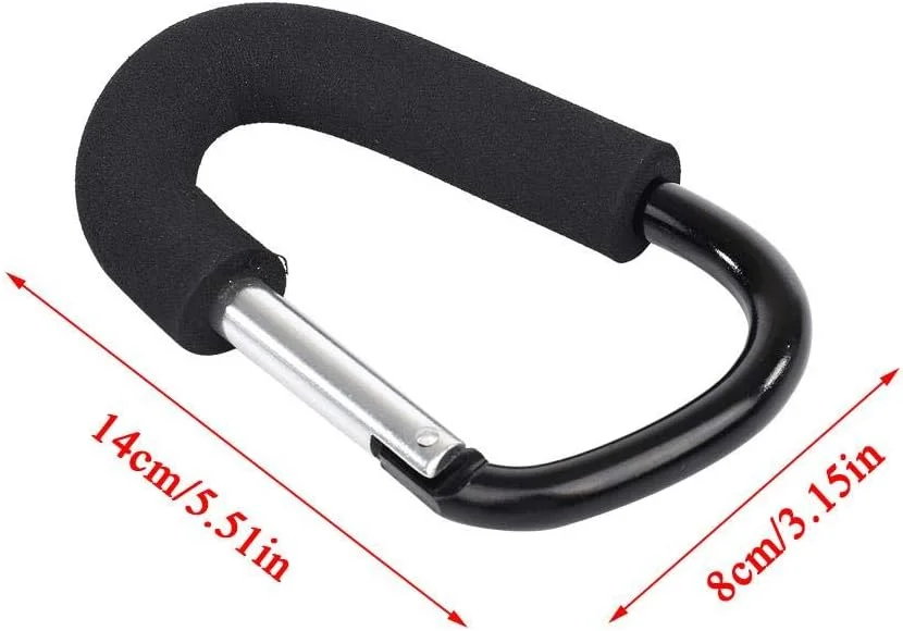 گیره کالسکه کودک، گیره های کالسکه و صندلی چرخدار کودک، آویز کیف خرید و کیف پوشک با کارابین فوم ضخیم، لوازم جانبی کالسکه کودک (14 * 8 سانتی متر)