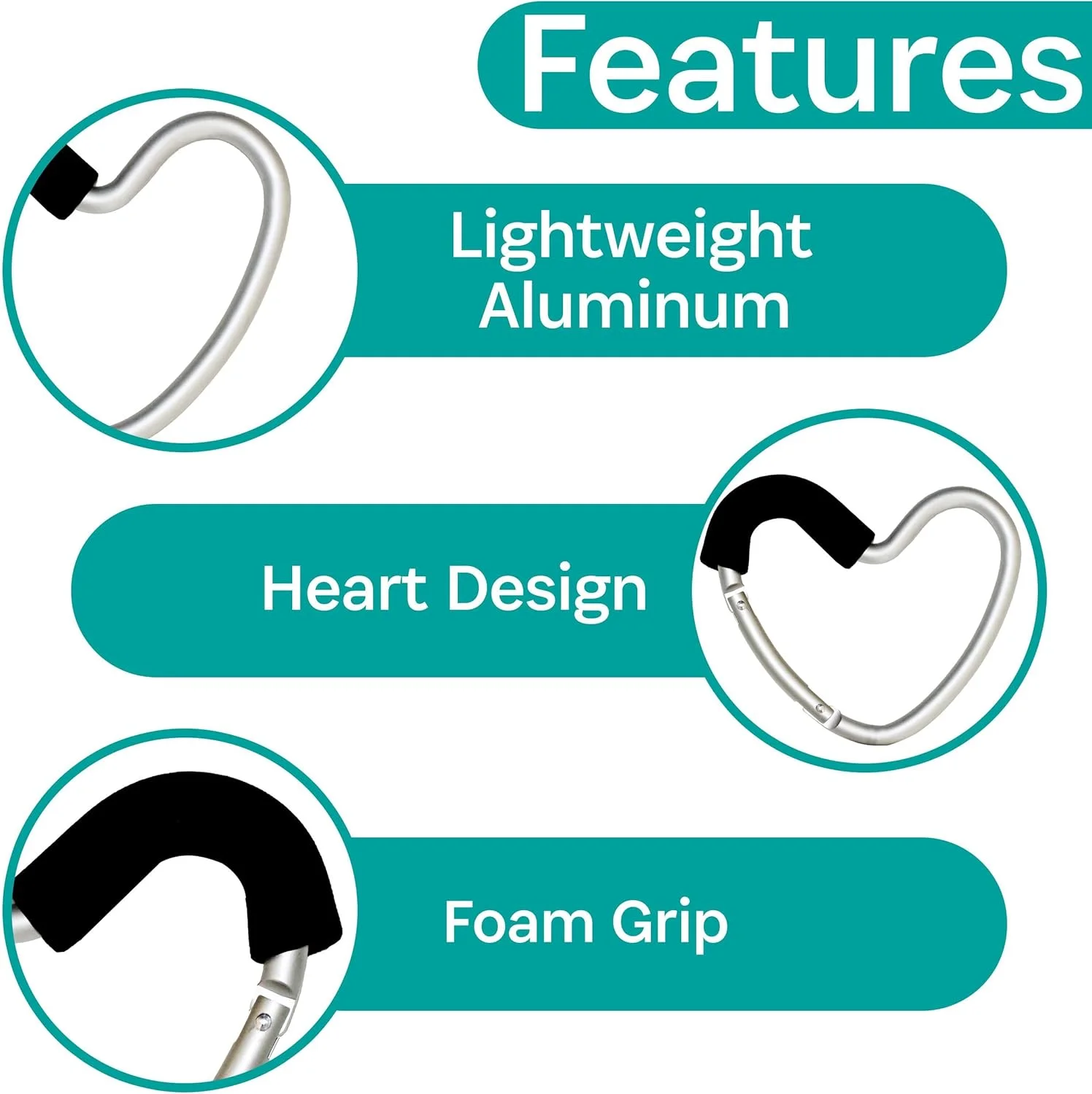 آویز کیف لوازم کودک با طرح قلب باگی گیر - گیره آویز کیف دستی و ساک لوازم کودک، کارابین بزرگ، مشکی/نقره ای