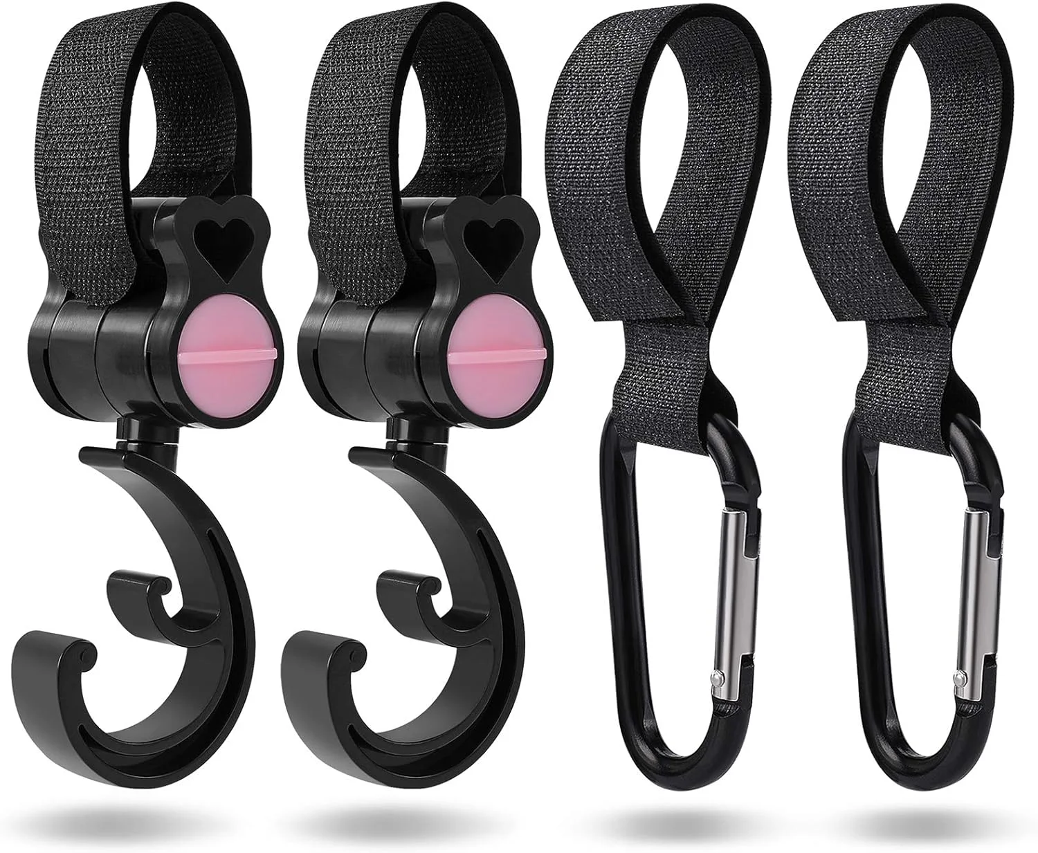 آویز کالسکه کودک، بسته 4 عددی آویز چند منظوره قابل تنظیم برای آویزان کردن کیف لوازم کودک، کیف دستی، سازمان دهنده کالسکه