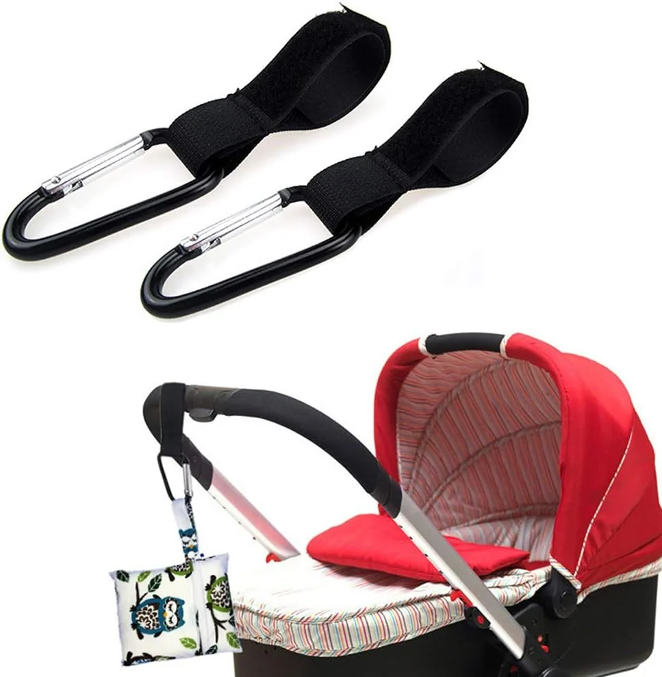 آویز کالسکه کودک، بسته 4 عددی آویز چند منظوره قابل تنظیم برای آویزان کردن کیف لوازم کودک، کیف دستی، سازمان دهنده کالسکه