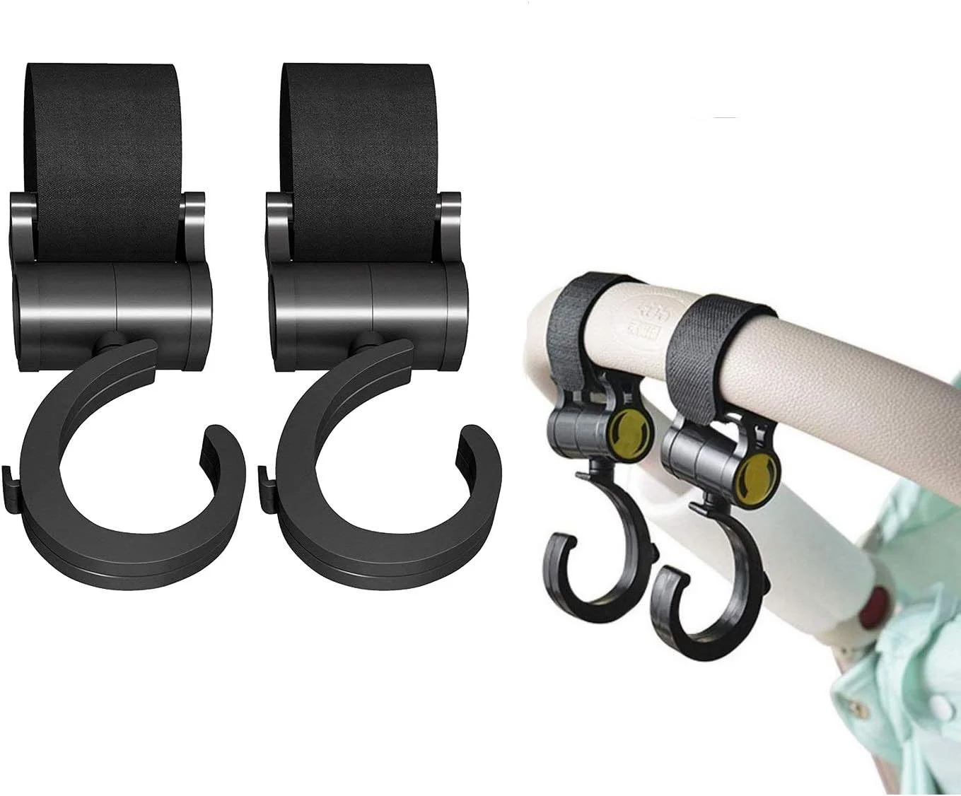 گیره کالسکه 4 عددی، آویز گیره کالسکه چند منظوره، گیره های کالسکه کودک برای کیف پوشک، کیف های کالسکه، مواد غذایی، کیف های خرید