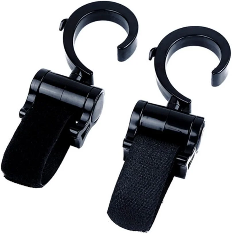 (2 عدد) آویز چرخشی کالسکه بچه با کیفیت بالا، بند قلاب و حلقه، لوازم جانبی آویز کالسکه - مشکی