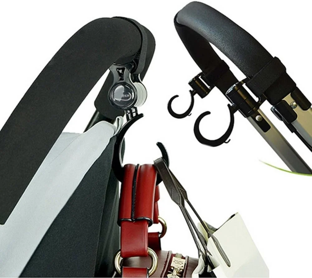 (2 عدد) آویز چرخشی کالسکه بچه با کیفیت بالا، بند قلاب و حلقه، لوازم جانبی آویز کالسکه - مشکی