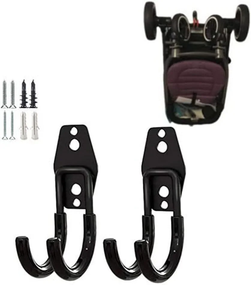 آویز دیواری نگهدارنده کالسکه کودک زوئل، بسته 2 عددی، آویز دیواری ابزار باغبانی، قلاب دیواری استیل برای سازماندهی ابزار گاراژ، قلاب های کاربردی (J کوچک)