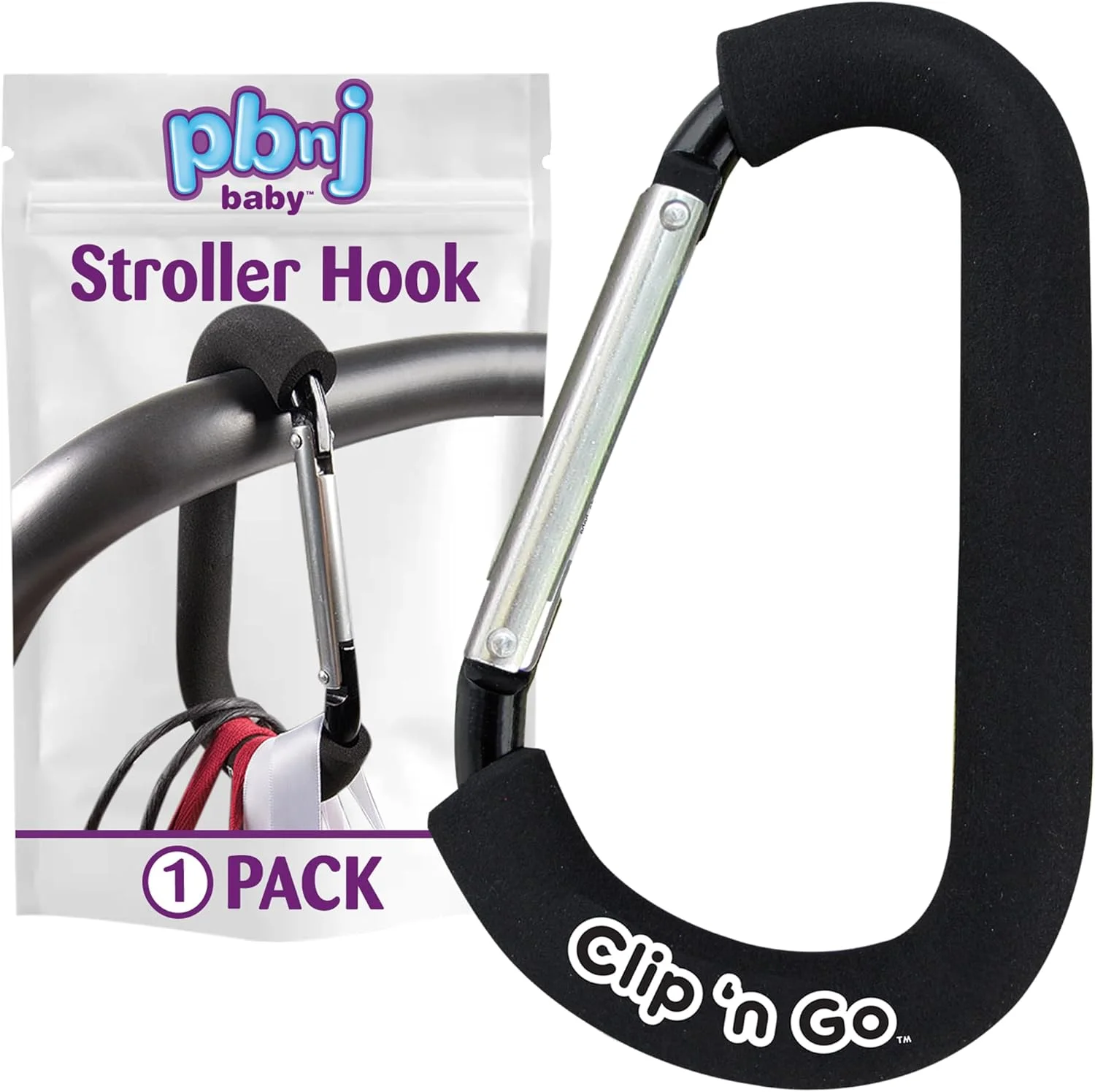 گیره های کالسکه کودک PBnJ برای آویزان کردن کیف لوازم کودک - گیره کالسکه مادر و قلاب سازمان دهنده لوازم جانبی کالسکه - گیره های بزرگ کارابین برای کیف خرید مادر و لوازم جانبی - (1 عدد)