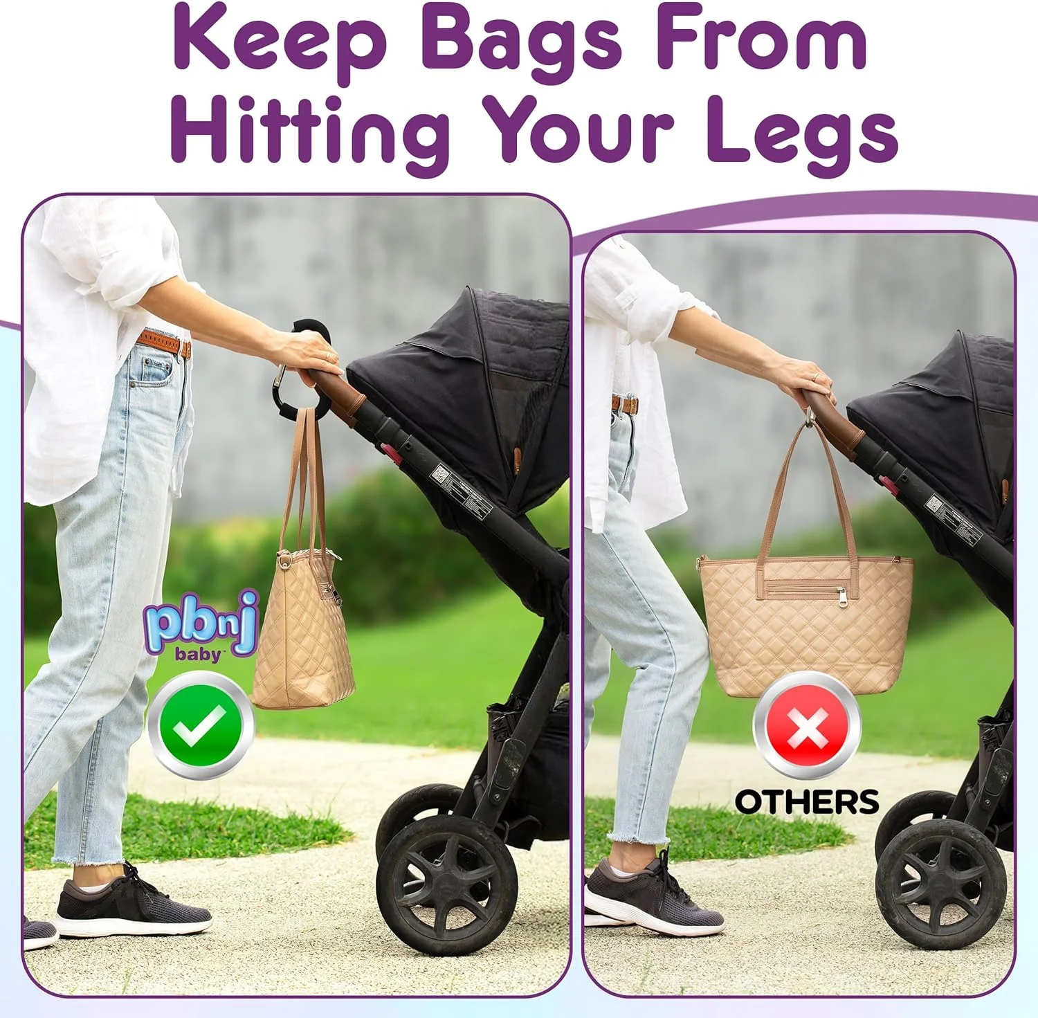 گیره های کالسکه کودک PBnJ برای آویزان کردن کیف لوازم کودک - گیره کالسکه مادر و قلاب سازمان دهنده لوازم جانبی کالسکه - گیره های بزرگ کارابین برای کیف خرید مادر و لوازم جانبی - (1 عدد)