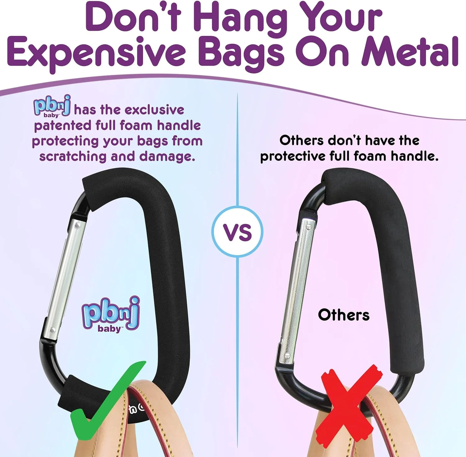 گیره های کالسکه کودک PBnJ برای آویزان کردن کیف لوازم کودک - گیره کالسکه مادر و قلاب سازمان دهنده لوازم جانبی کالسکه - گیره های بزرگ کارابین برای کیف خرید مادر و لوازم جانبی - (1 عدد)