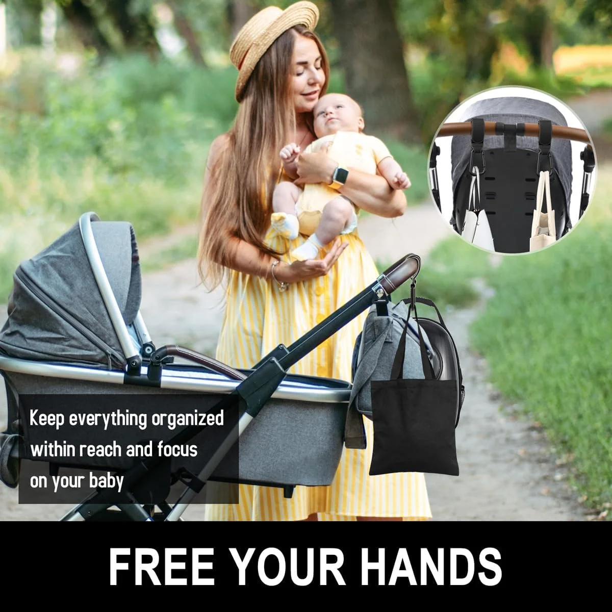 قلاب های کالسکه کودک برای آویزان کردن کیف، گیره های کالسکه جهانی، قلاب مادر برای کیف پوشک، سبد خرید، کیف دستی، کوله پشتی - بسته 2 عددی، مشکی قلاب های کالسکه کودک برای آویزان کردن کیف، گیره های کالسکه جهانی، قلاب مادر برای کیف پوشک، سبد خرید، کیف دستی، کوله پشتی - بسته 2 عددی، مشکی