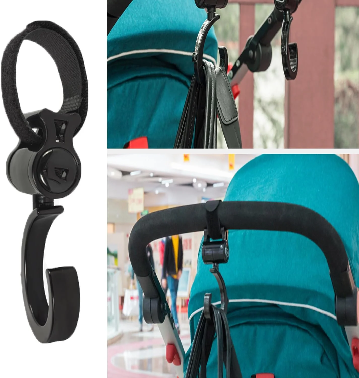 4 عدد قلاب کالسکه، قلاب آویز ویلچر واکر، قلاب کالسکه بچه با چرخش 360 درجه، آویز کیف پوشک، سازمان دهنده کیف دستی، لوازم جانبی کالسکه ویلچر واکر.