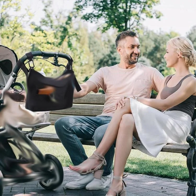 قلاب آویز کالسکه کودک، 2 عدد بند چرمی بادوام کالسکه، گیره های کالسکه برای کیف پوشک، سبد خرید حیوانات خانگی، کیف خرید مواد غذایی، بندهای چرمی کالسکه، قلاب مادر برای کالسکه (خاکستری)