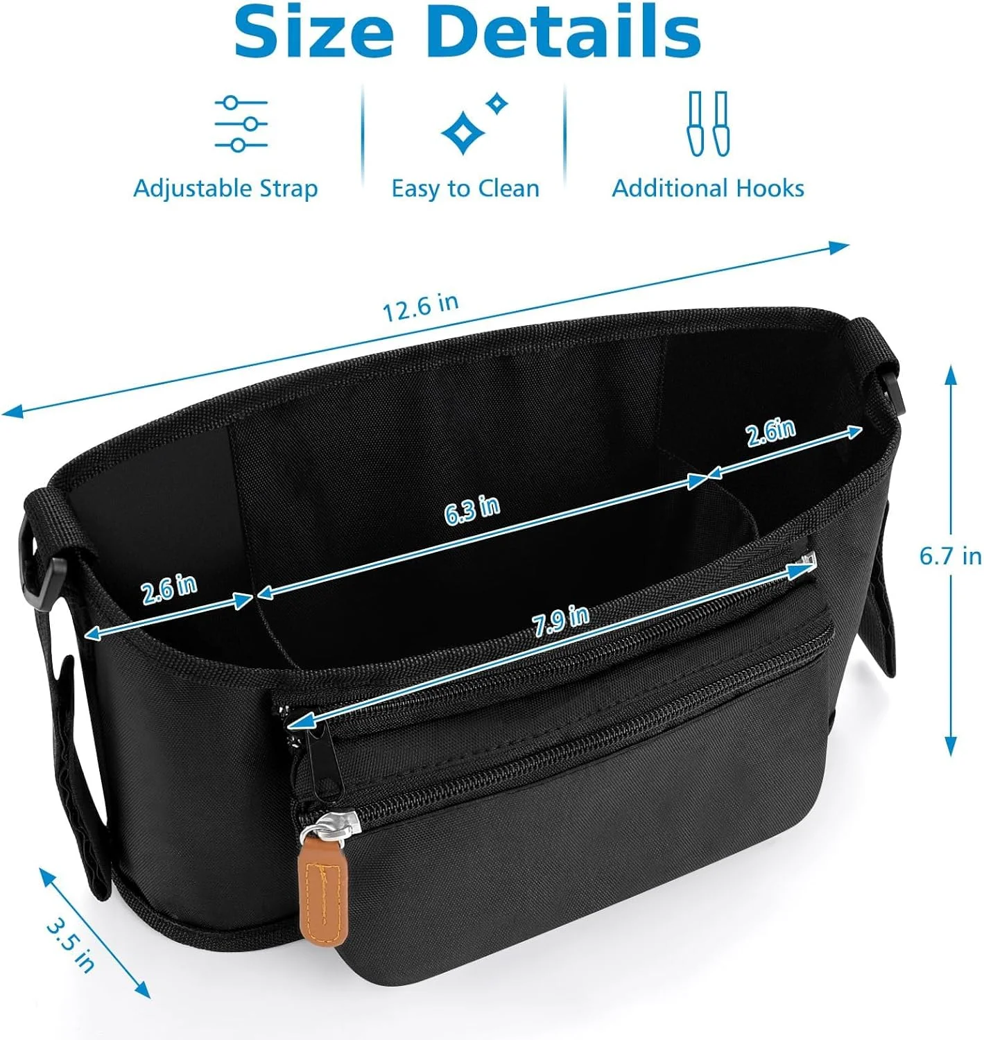 کیف ارگانایزر جهانی Azonee برای کالسکه، ارگانایزر کالسکه با کیف زیپ‌دار تلفن، کیف آویز کالسکه با ظرفیت بزرگ به همراه جا لیوانی، سبد آویز شیشه شیر کودک