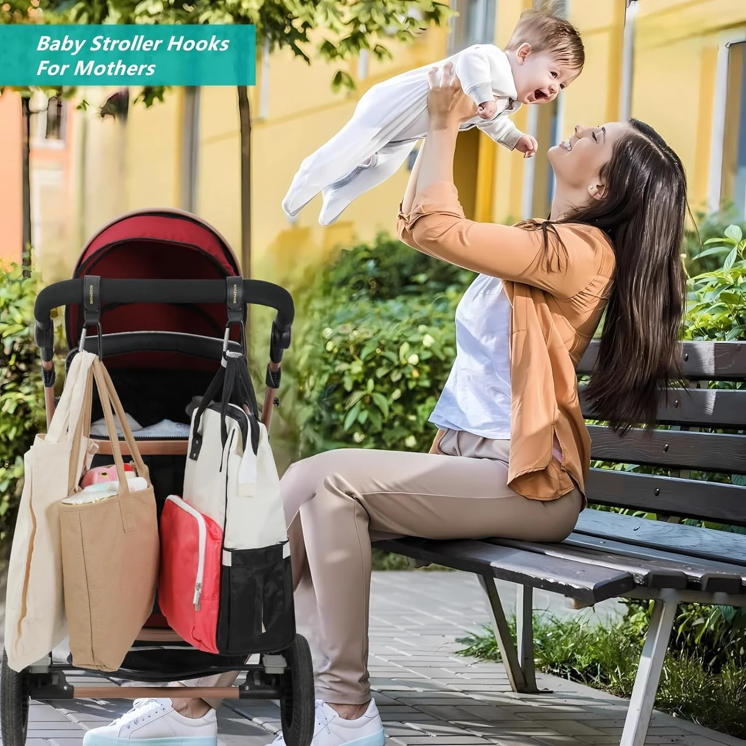 بسته 2 عددی گیره قلاب کالسکه بچه جهانی برای آویزان کردن کیف و خرید، لوازم جانبی بند کالسکه مناسب برای Uppababy، Babyzen Yoyo، Britax، Bugaboo، Bob، Buggy، سبد خرید (مشکی)