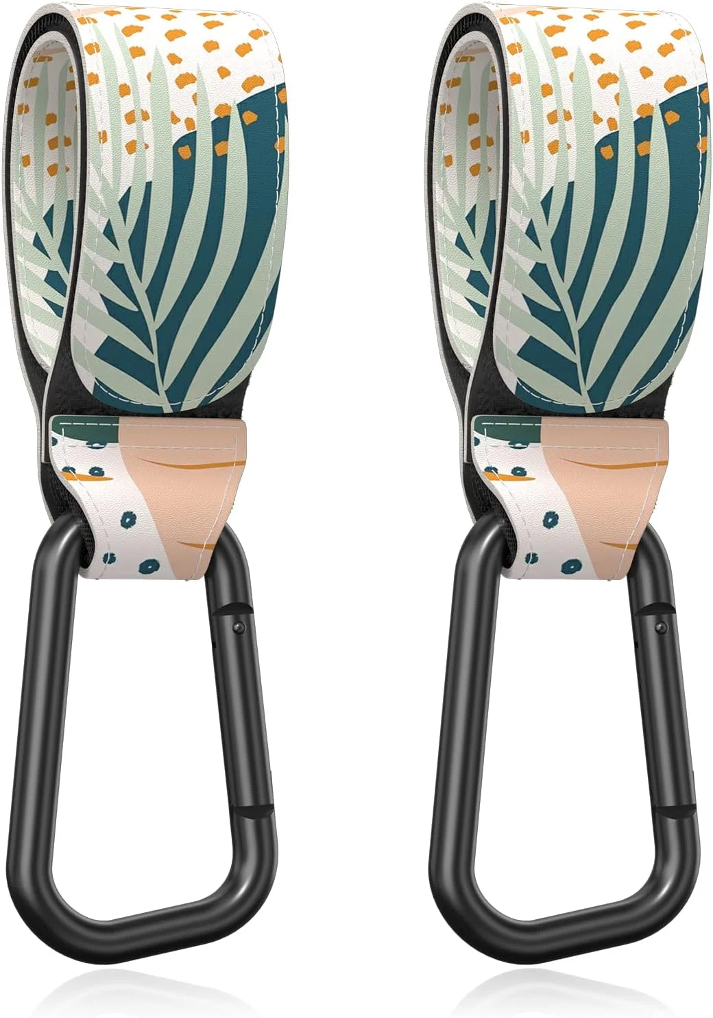 آویزهای کالسکه کودک برای آویزان کردن کیف، لوازم جانبی گیره های کالسکه جهانی، قلاب مادر برای کیف پوشک، سبد خرید، کیف پول، کوله پشتی - بسته 2 عددی، برگ های انتزاعی