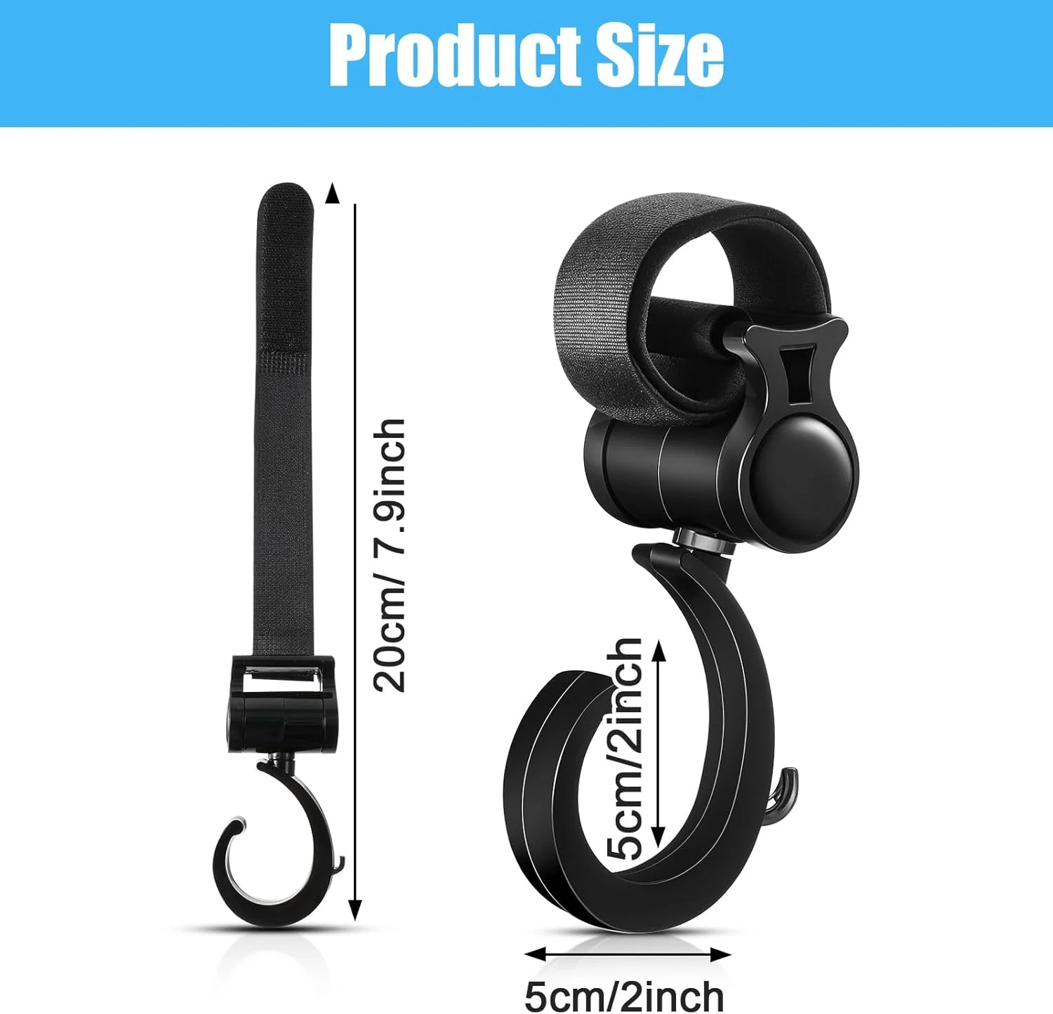ست ۴ عددی قلاب آویز واکر، قلاب چرخشی ۳۶۰ درجه کالسکه، گیره آویز کالسکه کودک، آویز کیف پوشک، قلاب آویز چند منظوره ویلچر برای رولیتور، سبد خرید و پشت صندلی خودرو (مشکی)