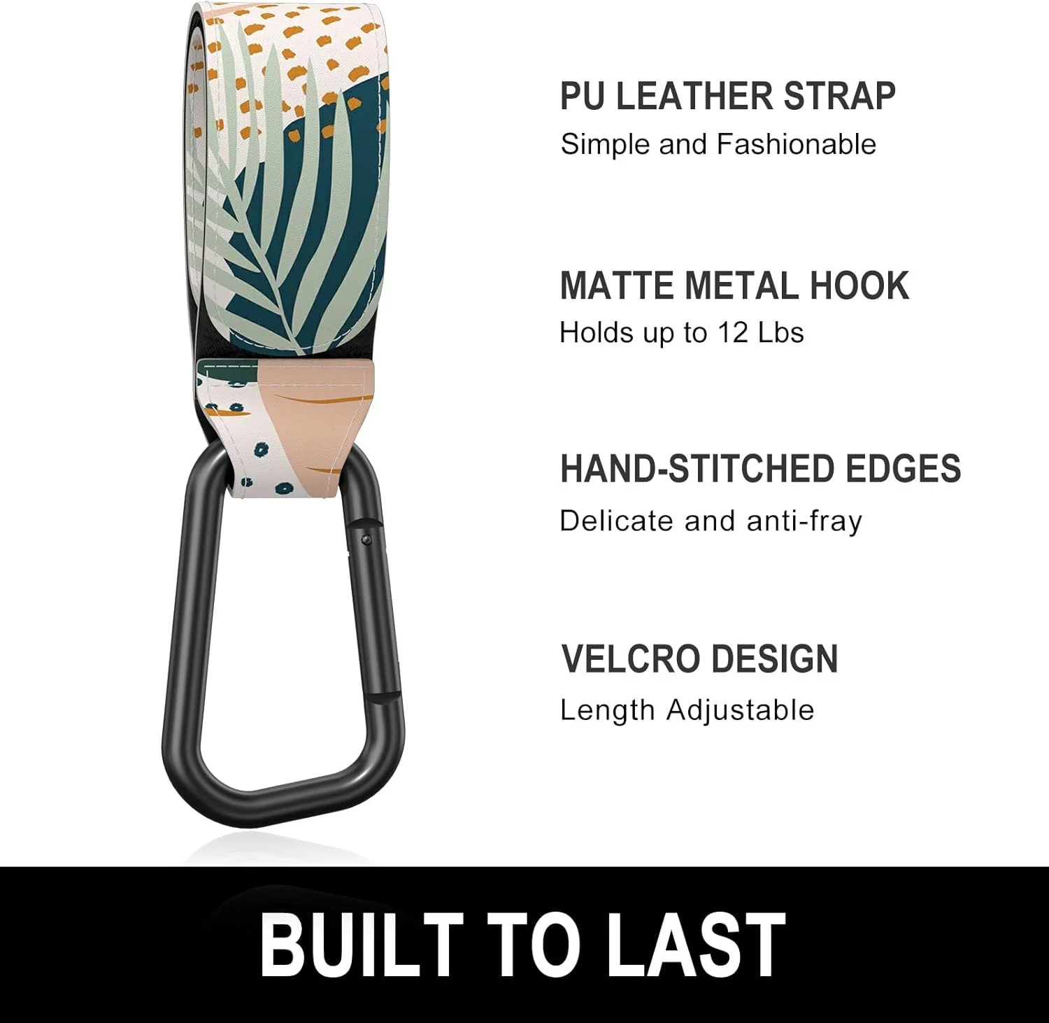 آویزهای کالسکه کودک برای آویزان کردن کیف، لوازم جانبی گیره های کالسکه جهانی، قلاب مادر برای کیف پوشک، سبد خرید، کیف پول، کوله پشتی - بسته 2 عددی، برگ های انتزاعی