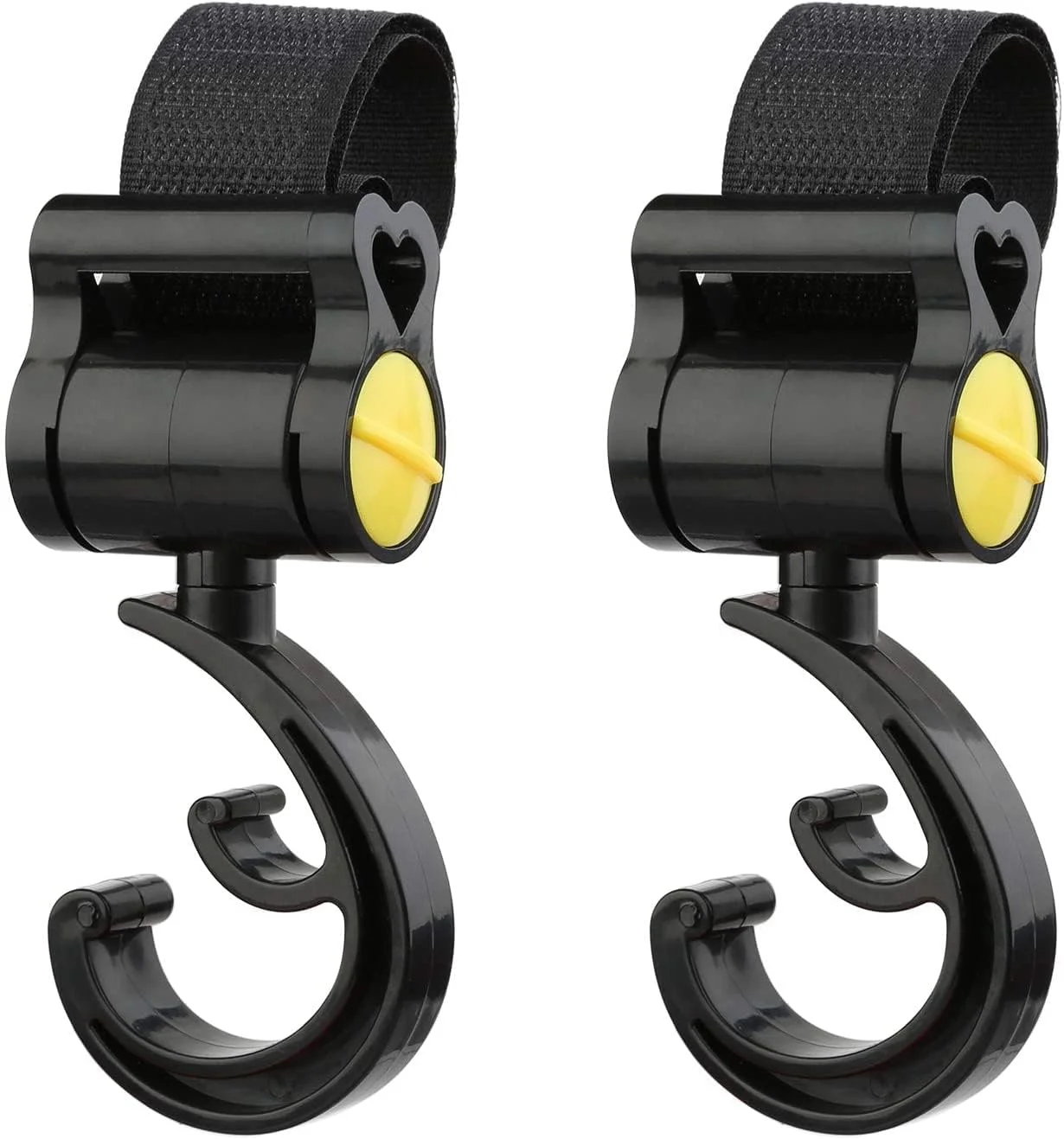 قلاب های کالسکه SYOSI، گیره های چرخشی چند منظوره کودک، آویز جهانی کالسکه برای آویزان کردن کیف های خرید و ساک دستی شما، 2 عدد