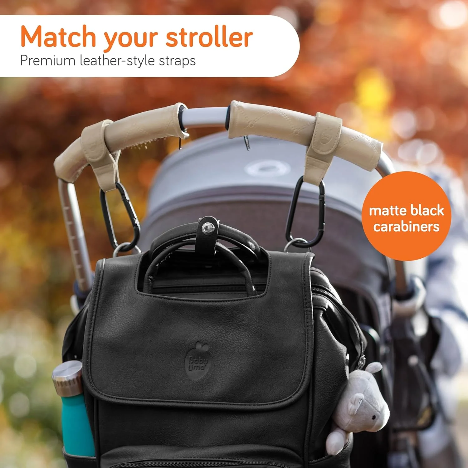گیره های کالسکه کودک مدل Uma برای آویزان کردن کیف (بسته 2 عددی) - گیره و قلاب های کالسکه با طرح چرم، لوازم جانبی ضد لغزش کالسکه، تحمل وزن 5 کیلوگرم برای هر قلاب، لوازم ضروری کودک و لوازم جانبی کالسکه