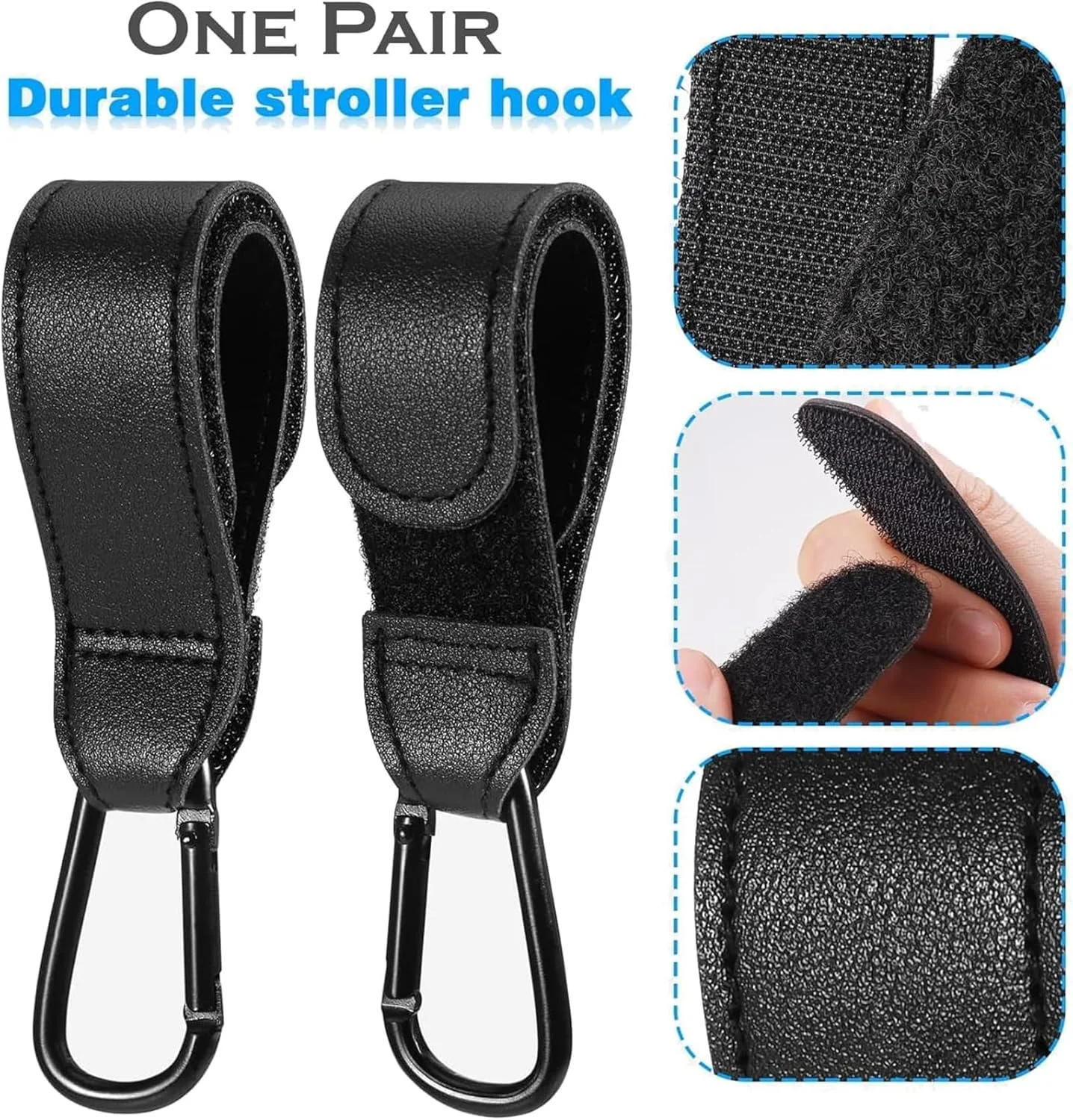 گیره های کالسکه MOTIM، بسته 2 عددی، گیره های کالسکه کودک برای آویزان کردن کیف لوازم کودک، گیره های چرمی ممتاز و جهانی کالسکه برای کیف لوازم کودک، مواد غذایی، کیف های خرید، کالسکه ها با گیره