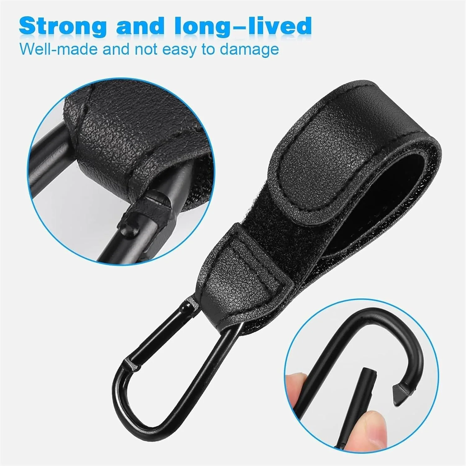 گیره های کالسکه MOTIM، بسته 2 عددی، گیره های کالسکه کودک برای آویزان کردن کیف لوازم کودک، گیره های چرمی ممتاز و جهانی کالسکه برای کیف لوازم کودک، مواد غذایی، کیف های خرید، کالسکه ها با گیره