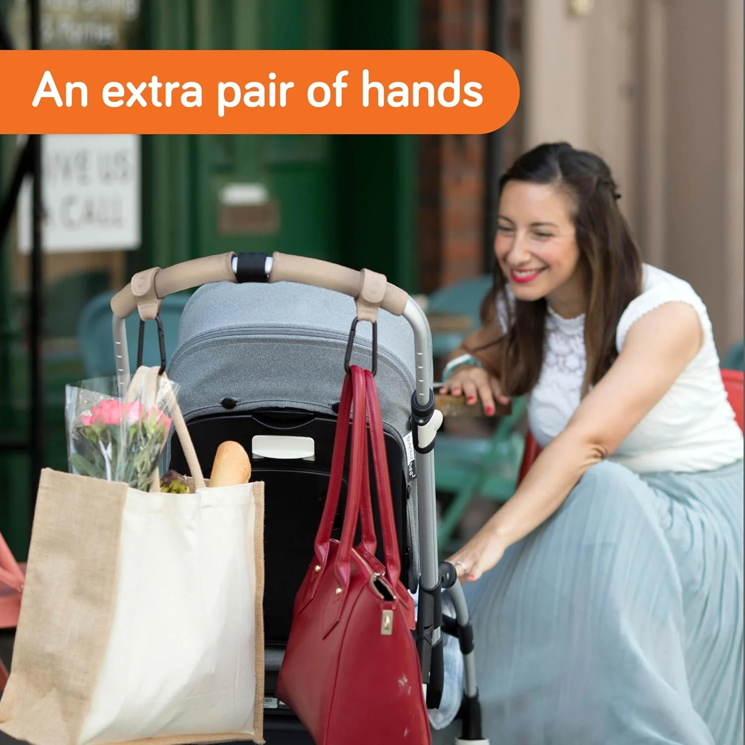 گیره های کالسکه کودک مدل Uma برای آویزان کردن کیف (بسته 2 عددی) - گیره و قلاب های کالسکه با طرح چرم، لوازم جانبی ضد لغزش کالسکه، تحمل وزن 5 کیلوگرم برای هر قلاب، لوازم ضروری کودک و لوازم جانبی کالسکه